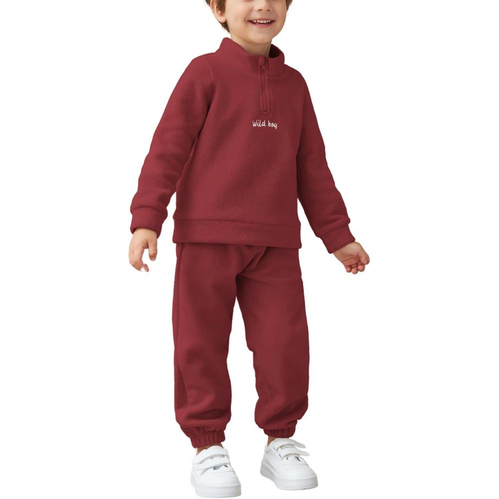 image:imageArshiner Toddler Boys Letter Embroidery Half Zip Sweatshirt amp Pants Set Fuzzy Fleece Fall Winter Outfits 26 YearsBurgundy