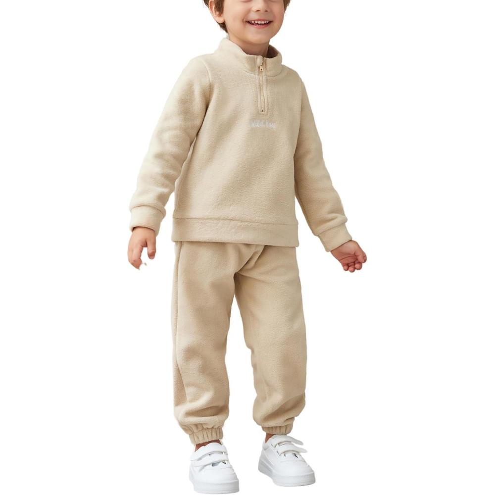 image:imageArshiner Toddler Boys Letter Embroidery Half Zip Sweatshirt amp Pants Set Fuzzy Fleece Fall Winter Outfits 26 YearsKhaki