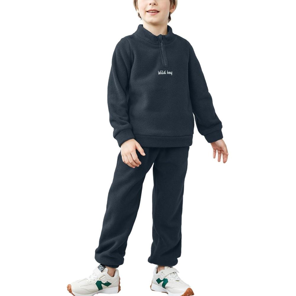 image:imageArshiner Toddler Boys Letter Embroidery Half Zip Sweatshirt amp Pants Set Fuzzy Fleece Fall Winter Outfits 26 YearsNavy Blue