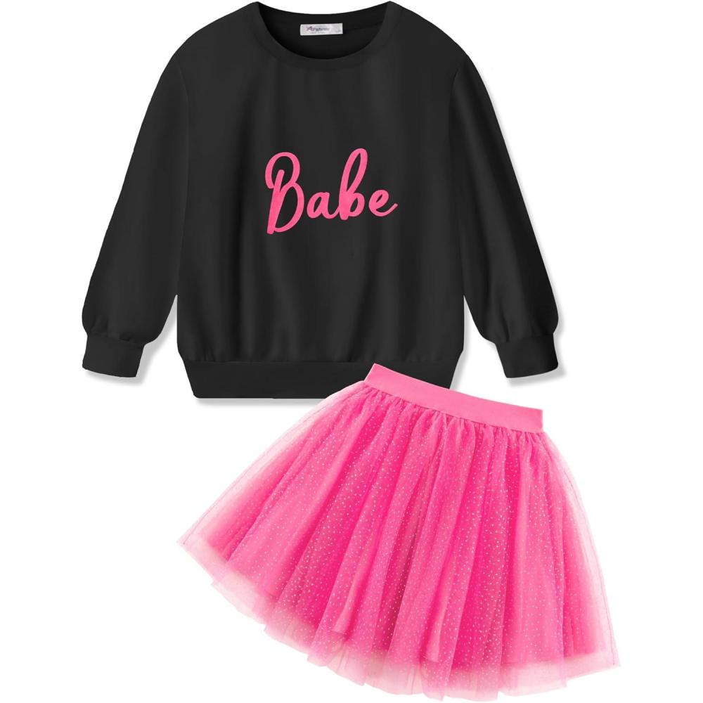 image:imageArshiner Toddler Girl Clothes Long Sleeve Pullover Sweatshirt and Tutu Skirt 2 Piece Outfits Kids Clothing Set Party DressHot Pink