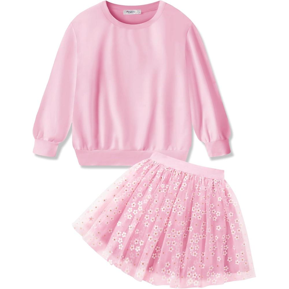 image:imageArshiner Toddler Girl Clothes Long Sleeve Pullover Sweatshirt and Tutu Skirt 2 Piece Outfits Kids Clothing Set Party DressLight Pink