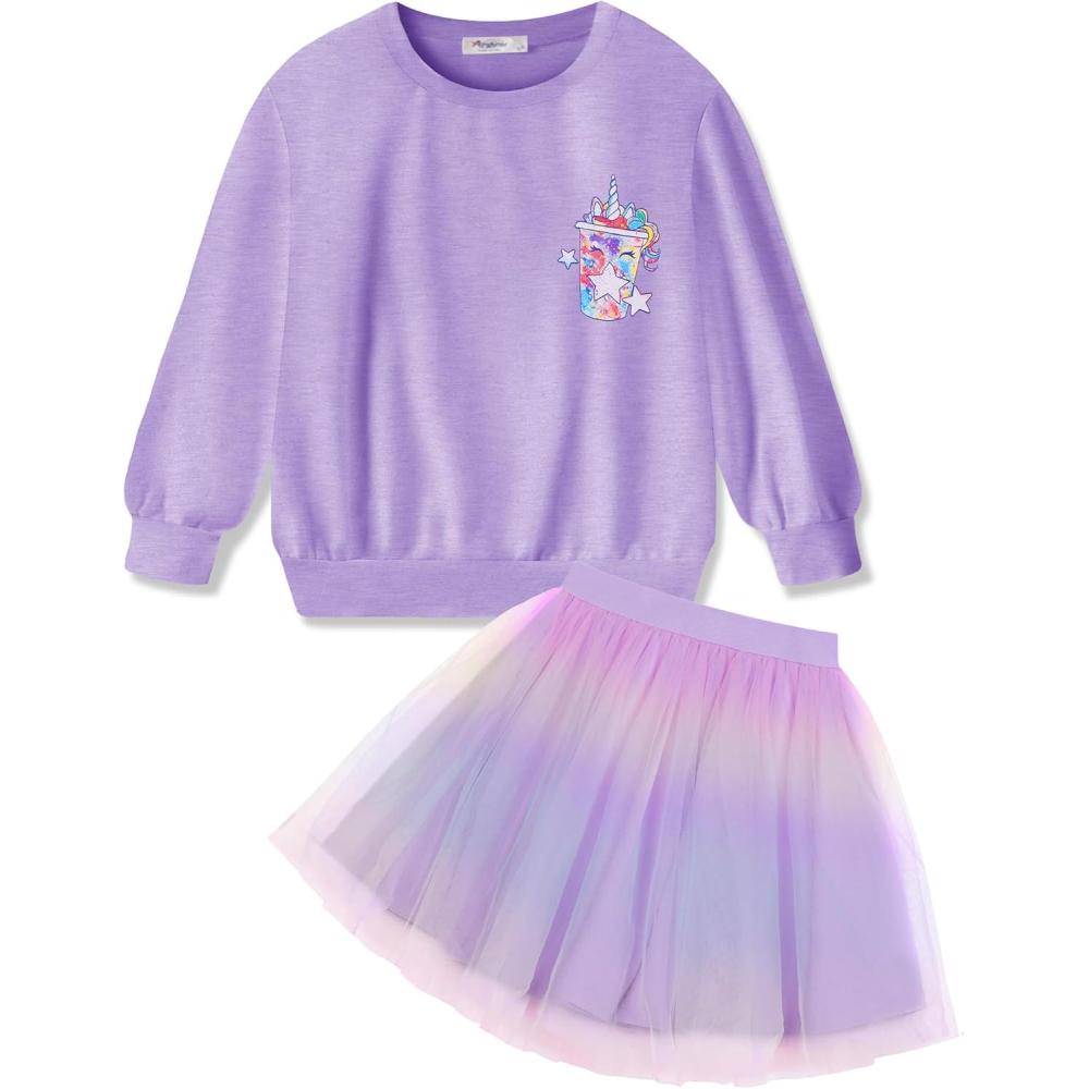 image:imageArshiner Toddler Girl Clothes Long Sleeve Pullover Sweatshirt and Tutu Skirt 2 Piece Outfits Kids Clothing Set Party DressRainbow