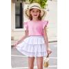 Arshiner 2 Piece Girl Clothes Outfits Spring Summer Ruffle Trim Tank Top Shirts and Pant Set with Pockets(Pink-strawberry)