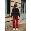 Arshiner 3 Piece Girls Jogger Set Sweatsuits Crop Sweatshirt Hoodie Adjustable Cami Top and Sweatpants(Black Red-plaid)