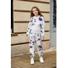 Arshiner 3 Piece Girls Jogger Set Sweatsuits Crop Sweatshirt Hoodie Adjustable Cami Top and Sweatpants(Black White-tie Dye)