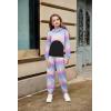 Arshiner 3 Piece Girls Jogger Set Sweatsuits Crop Sweatshirt Hoodie Adjustable Cami Top and Sweatpants(Blue Pink-tie Dye)
