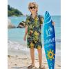 Arshiner Boys 2 Piece Outfits Hawaiian Shorts Sets Button Down Shirt and Shorts Summer Beach Clothes for 2-12 Years(Black – Yellow & Green Leaf Print)
