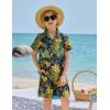 Arshiner Boys 2 Piece Outfits Hawaiian Shorts Sets Button Down Shirt and Shorts Summer Beach Clothes for 2-12 Years(Black – Yellow & Green Leaf Print)