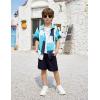Arshiner Boys 2 Piece Outfits Hawaiian Shorts Sets Button Down Shirt and Shorts Summer Beach Clothes for 2-12 Years(Blue & White – Colorblock)
