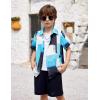 Arshiner Boys 2 Piece Outfits Hawaiian Shorts Sets Button Down Shirt and Shorts Summer Beach Clothes for 2-12 Years(Blue & White – Colorblock)