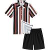 Arshiner Boys 2 Piece Outfits Hawaiian Shorts Sets Button Down Shirt and Shorts Summer Beach Clothes for 2-12 Years(Brown Stripe)