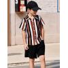Arshiner Boys 2 Piece Outfits Hawaiian Shorts Sets Button Down Shirt and Shorts Summer Beach Clothes for 2-12 Years(Brown Stripe)