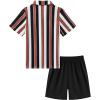 Arshiner Boys 2 Piece Outfits Hawaiian Shorts Sets Button Down Shirt and Shorts Summer Beach Clothes for 2-12 Years(Brown Stripe)