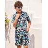 Arshiner Boys 2 Piece Outfits Hawaiian Shorts Sets Button Down Shirt and Shorts Summer Beach Clothes for 2-12 Years(Dark Blue – Leaf Print)