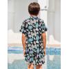 Arshiner Boys 2 Piece Outfits Hawaiian Shorts Sets Button Down Shirt and Shorts Summer Beach Clothes for 2-12 Years(Dark Blue – Leaf Print)