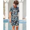 Arshiner Boys 2 Piece Outfits Hawaiian Shorts Sets Button Down Shirt and Shorts Summer Beach Clothes for 2-12 Years(Dark Blue – Leaf Print)