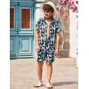 Arshiner Boys 2 Piece Outfits Hawaiian Shorts Sets Button Down Shirt and Shorts Summer Beach Clothes for 2-12 Years(Dark Blue – Leaf Print)