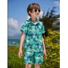Arshiner Boys 2 Piece Outfits Hawaiian Shorts Sets Button Down Shirt and Shorts Summer Beach Clothes for 2-12 Years(Green – Palm Tree)