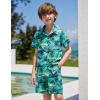 Arshiner Boys 2 Piece Outfits Hawaiian Shorts Sets Button Down Shirt and Shorts Summer Beach Clothes for 2-12 Years(Green – Palm Tree)