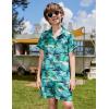 Arshiner Boys 2 Piece Outfits Hawaiian Shorts Sets Button Down Shirt and Shorts Summer Beach Clothes for 2-12 Years(Green – Palm Tree)
