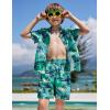 Arshiner Boys 2 Piece Outfits Hawaiian Shorts Sets Button Down Shirt and Shorts Summer Beach Clothes for 2-12 Years(Green – Palm Tree)