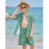 Arshiner Boys 2 Piece Outfits Hawaiian Shorts Sets Button Down Shirt and Shorts Summer Beach Clothes for 2-12 Years(Green Leaves)