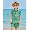 Arshiner Boys 2 Piece Outfits Hawaiian Shorts Sets Button Down Shirt and Shorts Summer Beach Clothes for 2-12 Years(Green Leaves)
