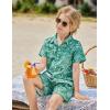 Arshiner Boys 2 Piece Outfits Hawaiian Shorts Sets Button Down Shirt and Shorts Summer Beach Clothes for 2-12 Years(Green Leaves)