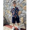 Arshiner Boys 2 Piece Outfits Hawaiian Shorts Sets Button Down Shirt and Shorts Summer Beach Clothes for 2-12 Years(Navy – Planet Print)