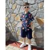 Arshiner Boys 2 Piece Outfits Hawaiian Shorts Sets Button Down Shirt and Shorts Summer Beach Clothes for 2-12 Years(Navy – Planet Print)