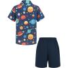 Arshiner Boys 2 Piece Outfits Hawaiian Shorts Sets Button Down Shirt and Shorts Summer Beach Clothes for 2-12 Years(Navy – Planet Print)
