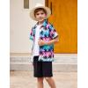 Arshiner Boys 2 Piece Outfits Hawaiian Shorts Sets Button Down Shirt and Shorts Summer Beach Clothes for 2-12 Years(Pink/Blue Tie Dye – Palm Tree)