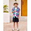 Arshiner Boys 2 Piece Outfits Hawaiian Shorts Sets Button Down Shirt and Shorts Summer Beach Clothes for 2-12 Years(Pink/Blue Tie Dye – Palm Tree)