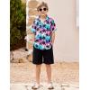 Arshiner Boys 2 Piece Outfits Hawaiian Shorts Sets Button Down Shirt and Shorts Summer Beach Clothes for 2-12 Years(Pink/Blue Tie Dye – Palm Tree)