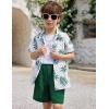 Arshiner Boys 2 Piece Outfits Hawaiian Shorts Sets Button Down Shirt and Shorts Summer Beach Clothes for 2-12 Years(White – Leaf Print)