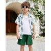 Arshiner Boys 2 Piece Outfits Hawaiian Shorts Sets Button Down Shirt and Shorts Summer Beach Clothes for 2-12 Years(White – Leaf Print)