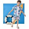 Arshiner Boys 2 Piece Outfits Hawaiian Shorts Sets Button Down Shirt and Shorts Summer Beach Clothes for 2-12 Years(White – Palm Tree)