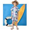 Arshiner Boys 2 Piece Outfits Hawaiian Shorts Sets Button Down Shirt and Shorts Summer Beach Clothes for 2-12 Years(White – Palm Tree)