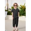 Arshiner Boy’s 2 Pieces Clothes Set Henley Shirt Short Sleeve and Pants Wide Leg Baggy Summer Casual Outfits(Black)