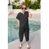 Arshiner Boy’s 2 Pieces Clothes Set Henley Shirt Short Sleeve and Pants Wide Leg Baggy Summer Casual Outfits(Black)