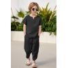 Arshiner Boy’s 2 Pieces Clothes Set Henley Shirt Short Sleeve and Pants Wide Leg Baggy Summer Casual Outfits(Black)