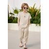 Arshiner Boy’s 2 Pieces Clothes Set Henley Shirt Short Sleeve and Pants Wide Leg Baggy Summer Casual Outfits(Cream)