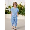 Arshiner Boy’s 2 Pieces Clothes Set Henley Shirt Short Sleeve and Pants Wide Leg Baggy Summer Casual Outfits(Light Blue)