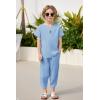 Arshiner Boy’s 2 Pieces Clothes Set Henley Shirt Short Sleeve and Pants Wide Leg Baggy Summer Casual Outfits(Light Blue)