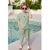 Arshiner Boy’s 2 Pieces Clothes Set Henley Shirt Short Sleeve and Pants Wide Leg Baggy Summer Casual Outfits(Light Green)