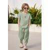 Arshiner Boy’s 2 Pieces Clothes Set Henley Shirt Short Sleeve and Pants Wide Leg Baggy Summer Casual Outfits(Light Green)