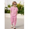 Arshiner Boy’s 2 Pieces Clothes Set Henley Shirt Short Sleeve and Pants Wide Leg Baggy Summer Casual Outfits(Pink)