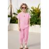 Arshiner Boy’s 2 Pieces Clothes Set Henley Shirt Short Sleeve and Pants Wide Leg Baggy Summer Casual Outfits(Pink)