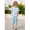 Arshiner Boy’s 2 Pieces Clothes Set Henley Shirt Short Sleeve and Pants Wide Leg Baggy Summer Casual Outfits(Sky Blue)