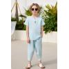 Arshiner Boy’s 2 Pieces Clothes Set Henley Shirt Short Sleeve and Pants Wide Leg Baggy Summer Casual Outfits(Sky Blue)